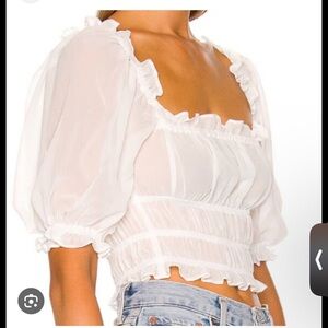 Revolve more to come Monique Elegant White Ruffle Blouse nwt xxs